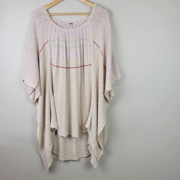 free People Knit Sweater Poncho Pullover Boho Lightweight Linen Cotton  XS - Picture 11 of 11